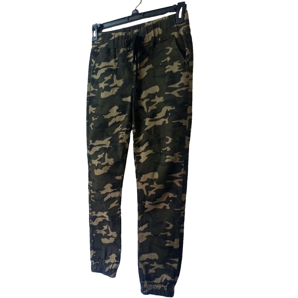 SONG Denim Camo Jogger Pants High Rise Elastic & Drawstring Sz 7/28 Cotton - Picture 6 of 16